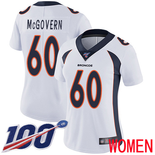 Women Denver Broncos #60 Connor McGovern White Vapor Untouchable Limited Player 100th Season Football NFL Jersey->youth nfl jersey->Youth Jersey